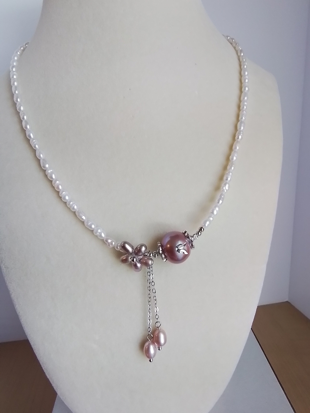 Pearl & Lavender/Pink Accent Necklace